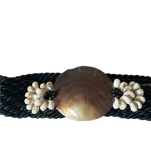 Vintage Black Rope Belt with Large Seashells Womens One Size